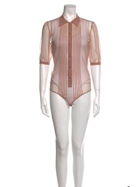 Fleur du Mal Sheer Pink / Peach Button-Up Bodysuit Shirt Feminine